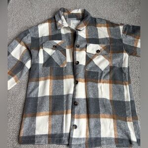 Altar’d State Plaid Shacket in Gray, Cream, and Tan